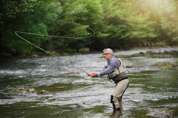 Fly fishing for trout in rivers