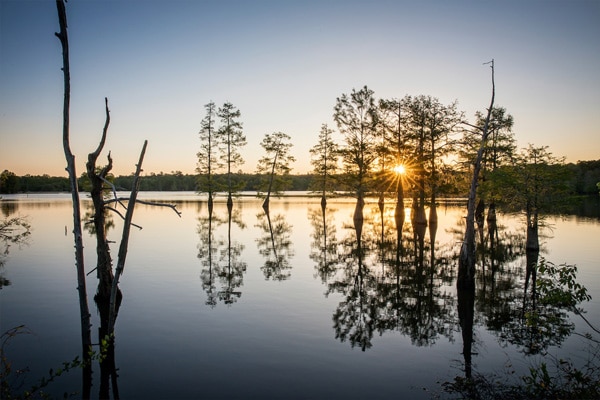 Sun over Toledo Bend Lake in Texas