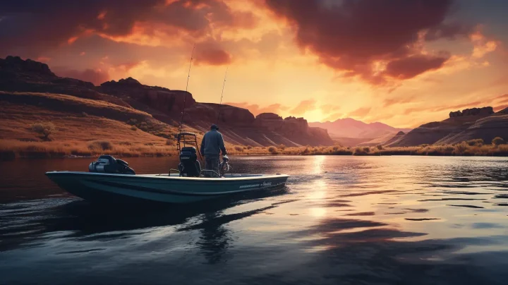 best bass lakes california man riding a fishing boat fishing for bass in california