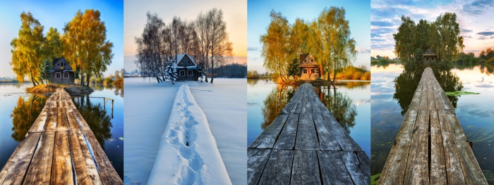 different seasons on a river fishing for trout