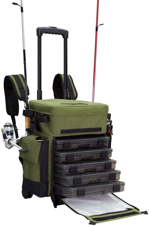 Elkton Outdoors Rolling Fishing Tackle Box X Large Best Fishing Backpacks