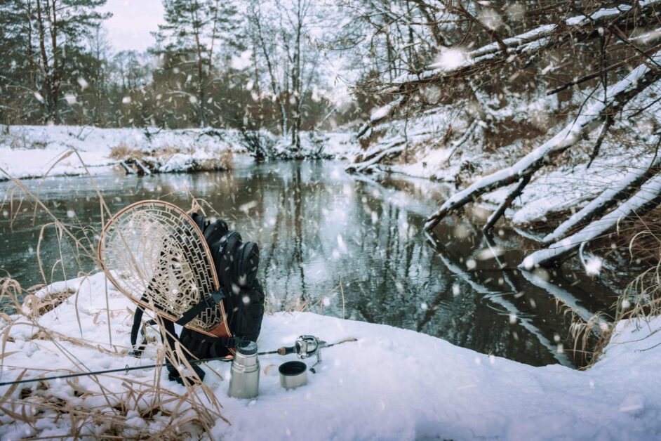 winter trout fishing on a river