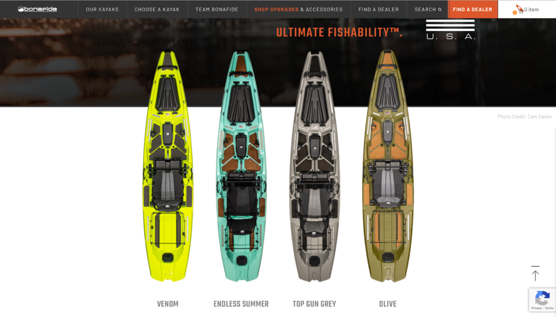 Bonafide Kayaks SS127 sit-on-top fishing kayaks