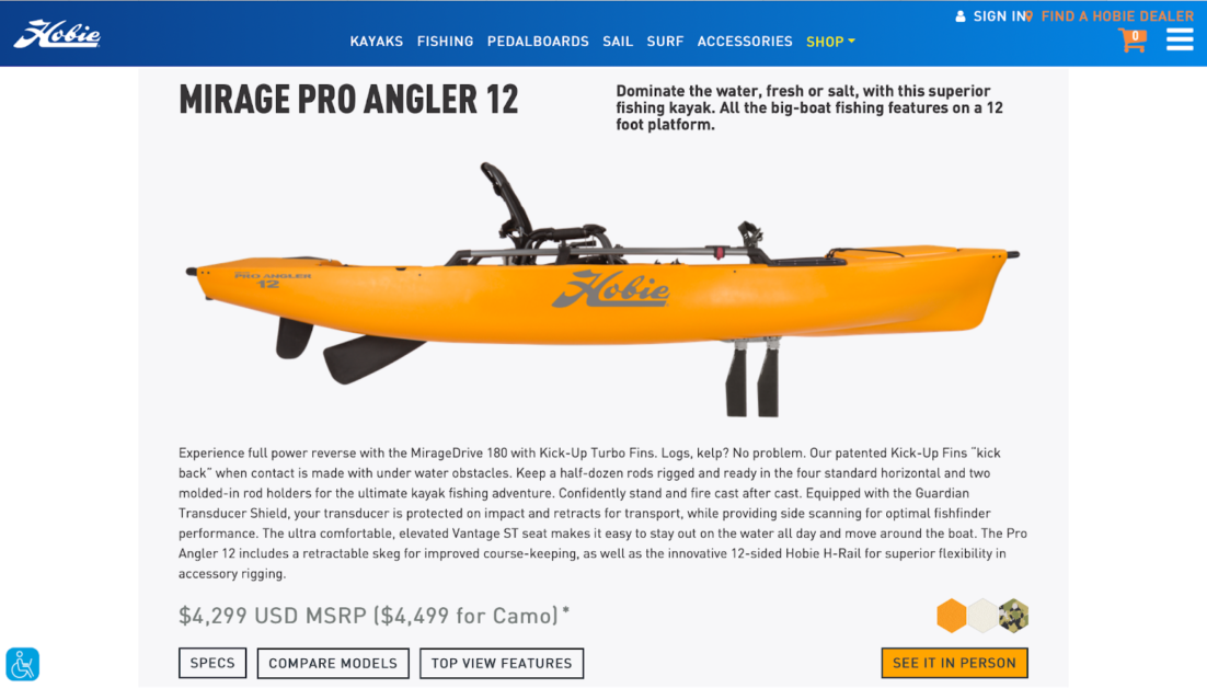 Hobie Mirage Pro Angler 12 fishing kayak