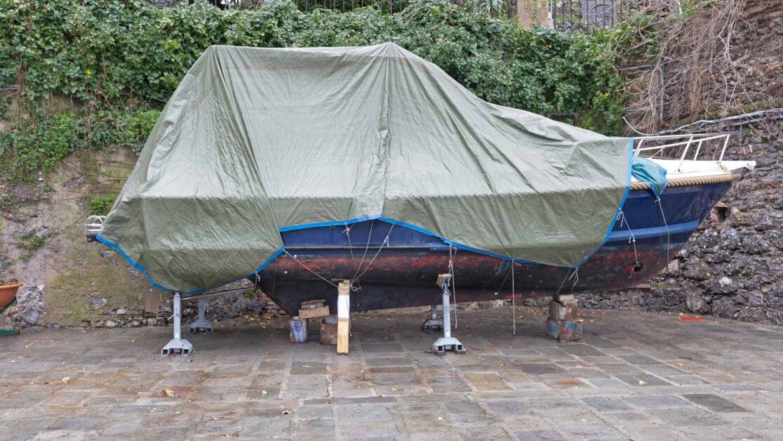 boat prepared for winter storage