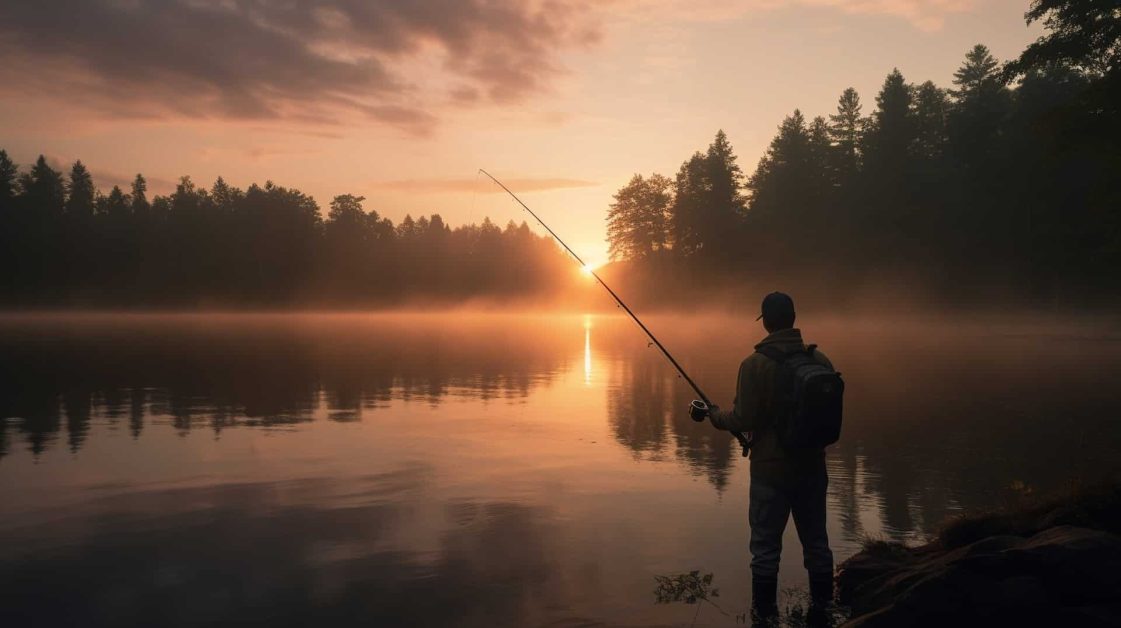 man fishing for white bass at the ideal time of day