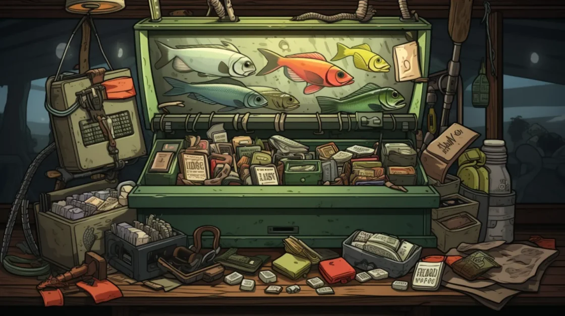 a cashier filled with fishing gear.